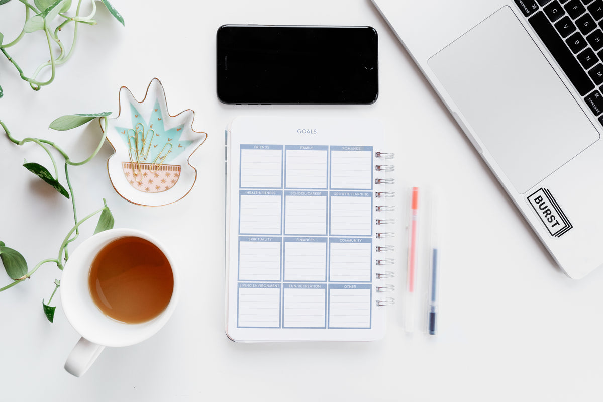 Notebook page with goal tracking layout